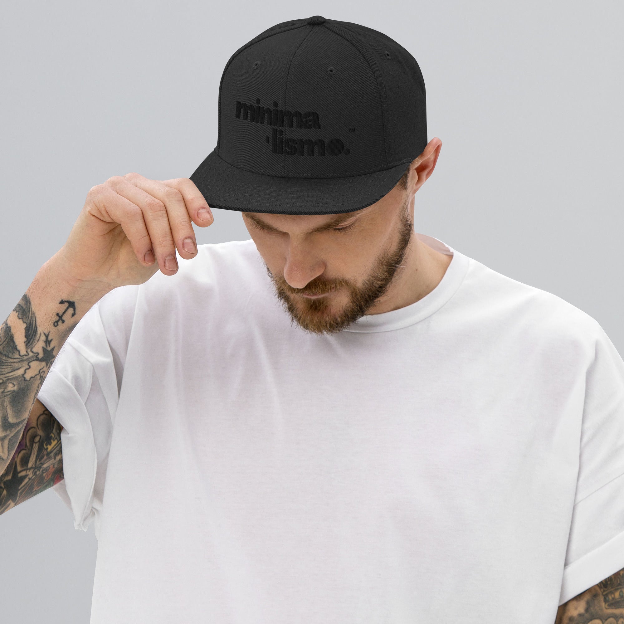 Minimalismo™ Hyphenated Snapback Hat (Black on Black) 