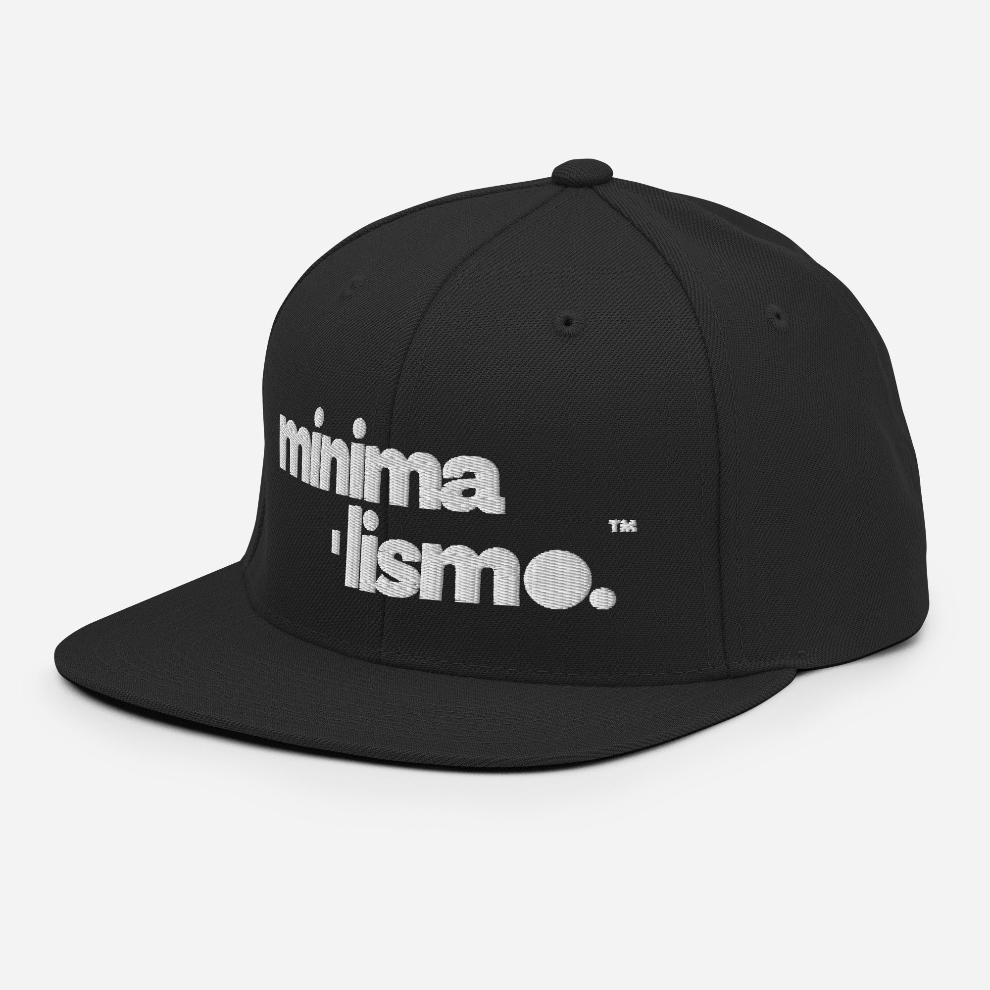 Minimalismo™ Hyphenated Snapback Hat (Black w/ white logo) 